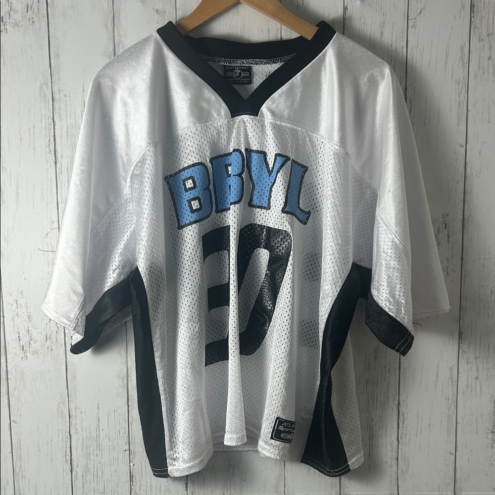 Atlantic Sportswear Boys XL Football Jersey White Black Blue BBYL Mesh Y2K